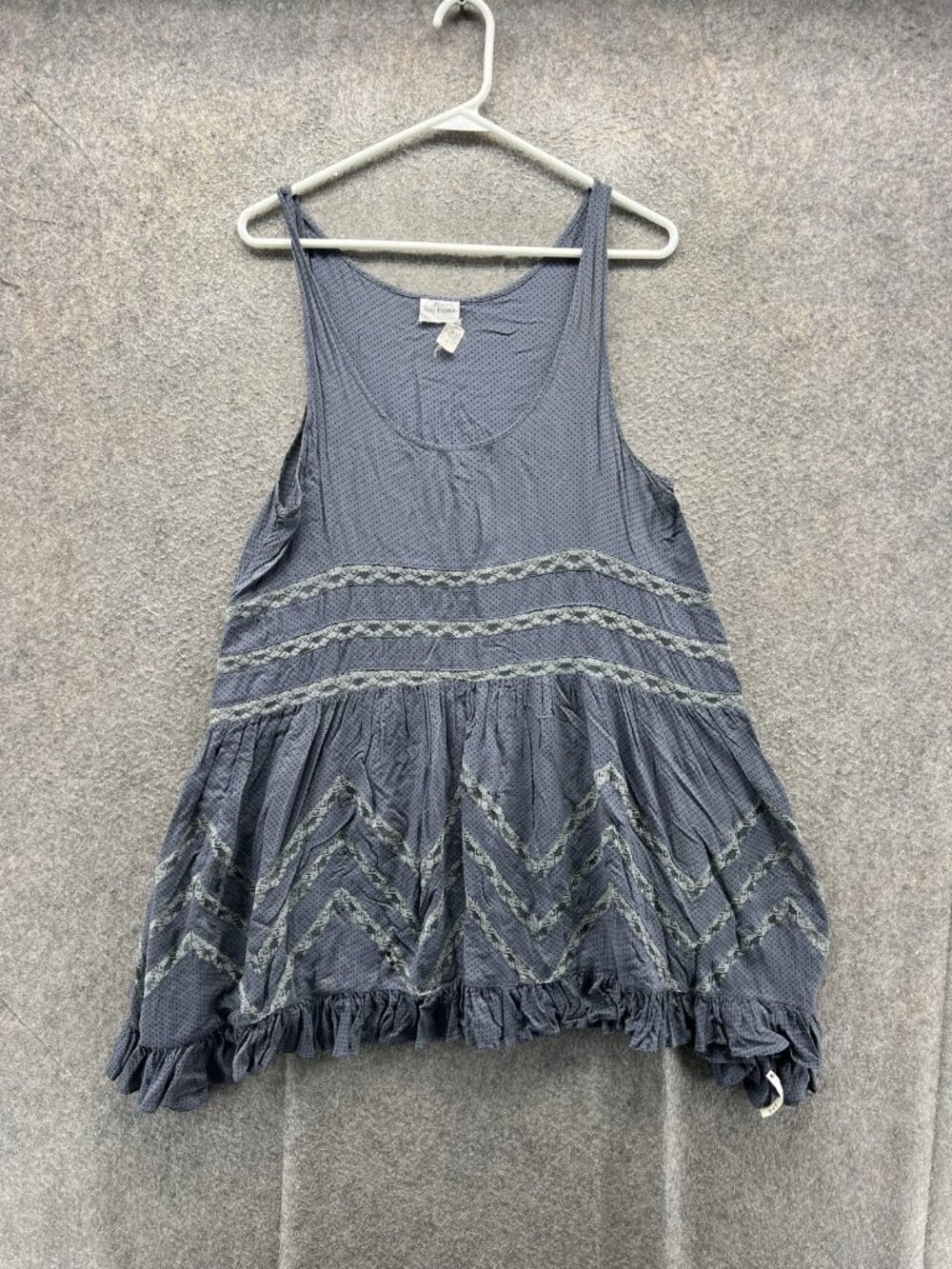 Free People Intimately Tank Top Womens Medium Blue Polka Dot Lace Ruffle Cami